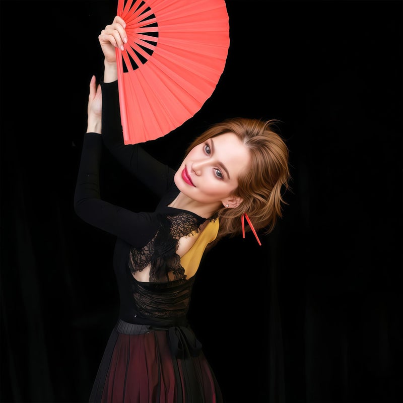 HONSHEN Bamboo Large Red Folding Hand Fans KunFu Fan for Events Dance Performance Festivals Gift (All Red) - Image 4
